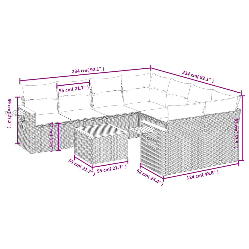 9-delige Loungeset met kussens poly rattan zwart is nu te koop bij PeponiXL, paradijselijk wonen!