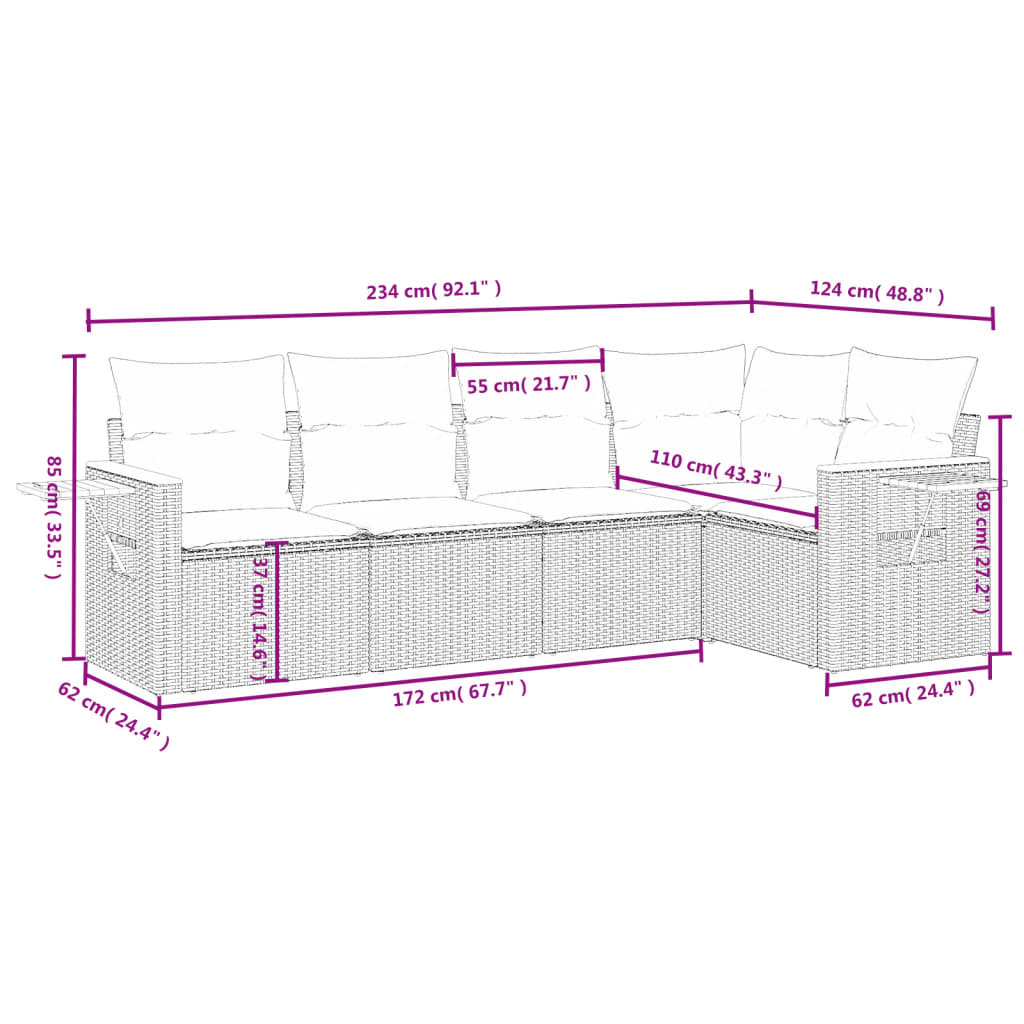 5-delige Loungeset met kussens poly rattan zwart is nu te koop bij PeponiXL, paradijselijk wonen!