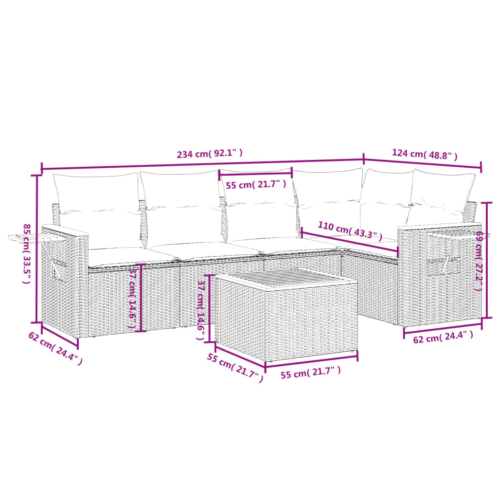 6-delige Loungeset met kussens poly rattan zwart is nu te koop bij PeponiXL, paradijselijk wonen!