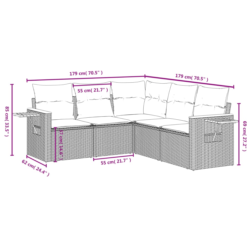 5-delige Loungeset met kussens poly rattan beige is nu te koop bij PeponiXL, paradijselijk wonen!
