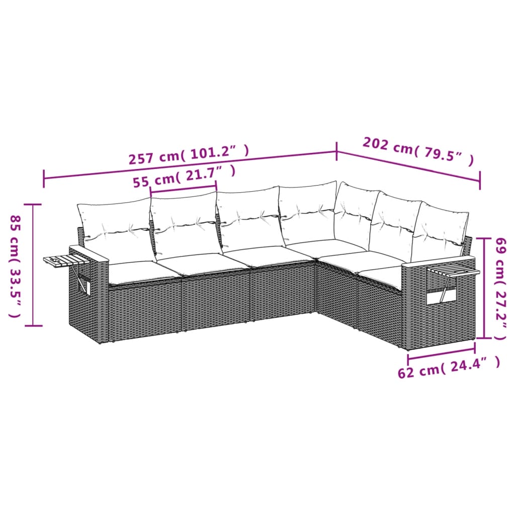 6-delige Loungeset met kussens poly rattan zwart is nu te koop bij PeponiXL, paradijselijk wonen!