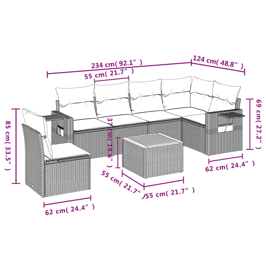 7-delige Loungeset met kussens poly rattan zwart is nu te koop bij PeponiXL, paradijselijk wonen!