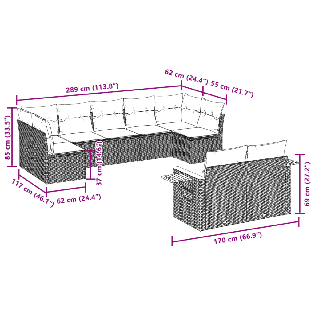 9-delige Loungeset met kussens poly rattan beige is nu te koop bij PeponiXL, paradijselijk wonen!