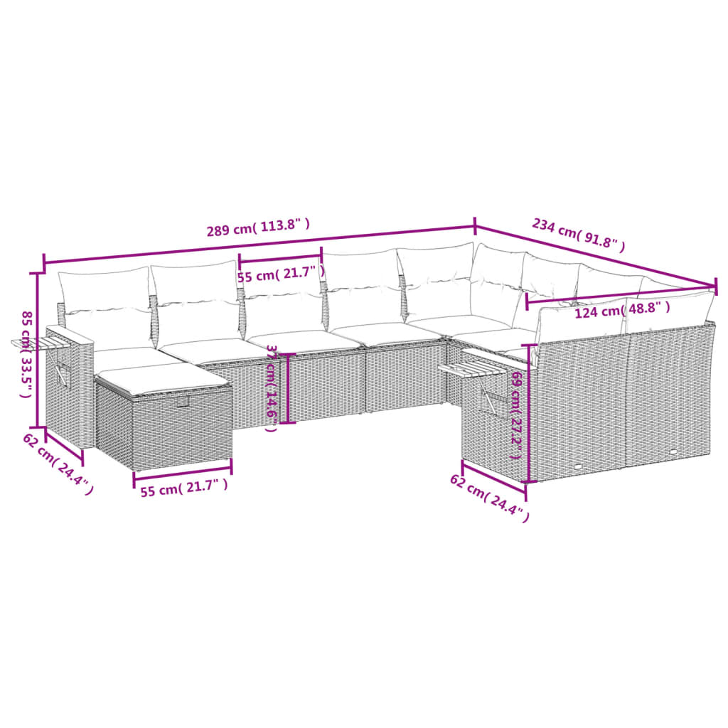 10-delige Loungeset met kussens poly rattan grijs is nu te koop bij PeponiXL, paradijselijk wonen!