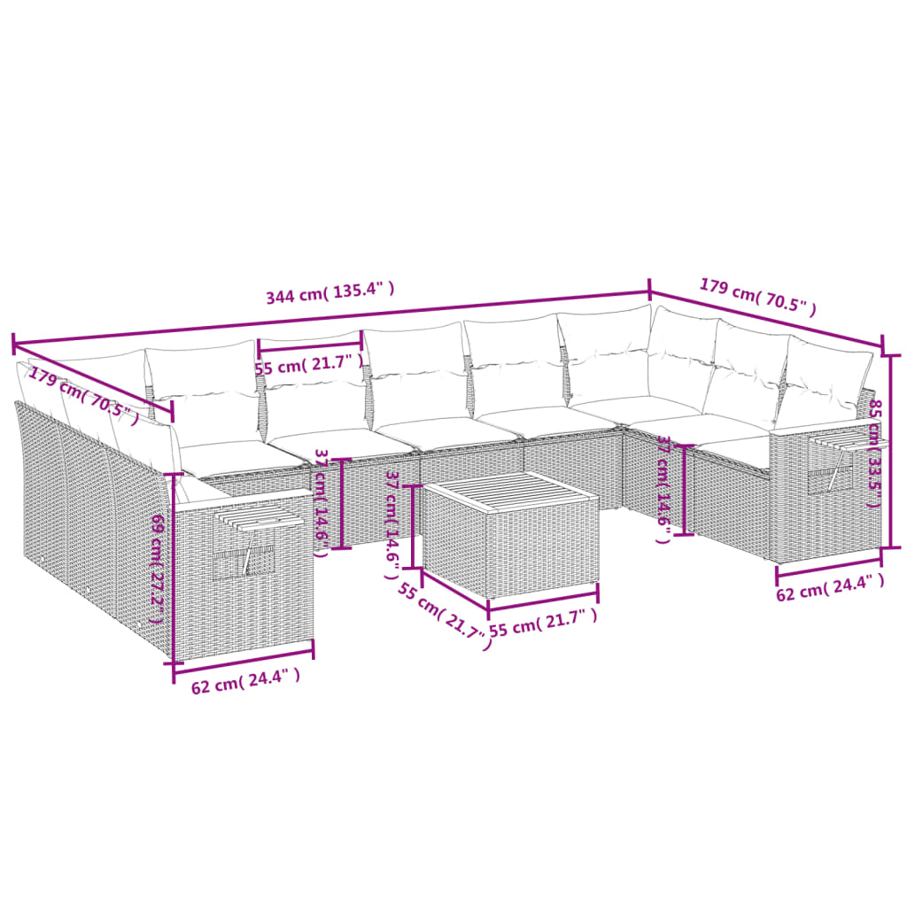 11-delige Tuinset met kussens poly rattan beige is nu te koop bij PeponiXL, paradijselijk wonen!