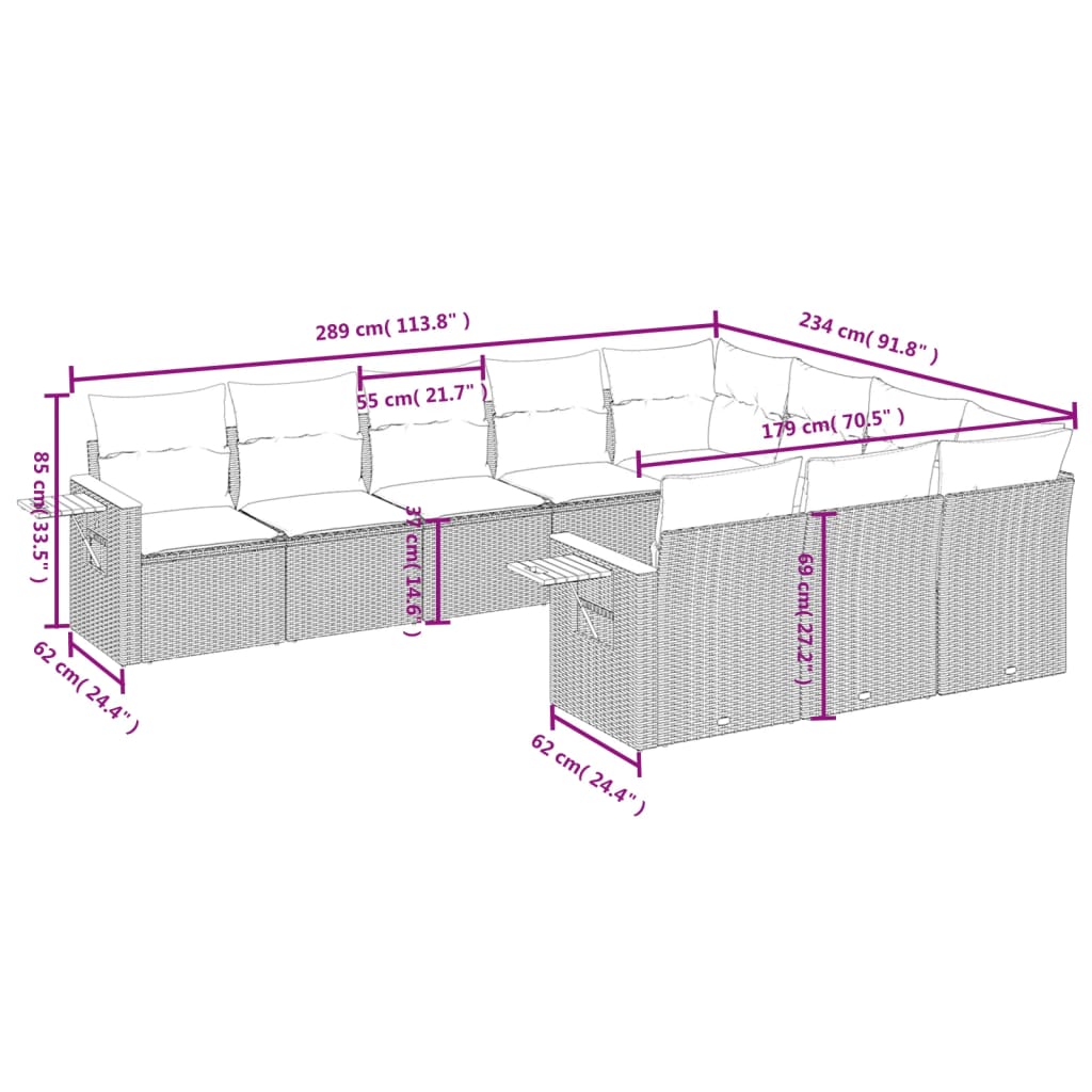 10-delige Loungeset met kussens poly rattan zwart is nu te koop bij PeponiXL, paradijselijk wonen!