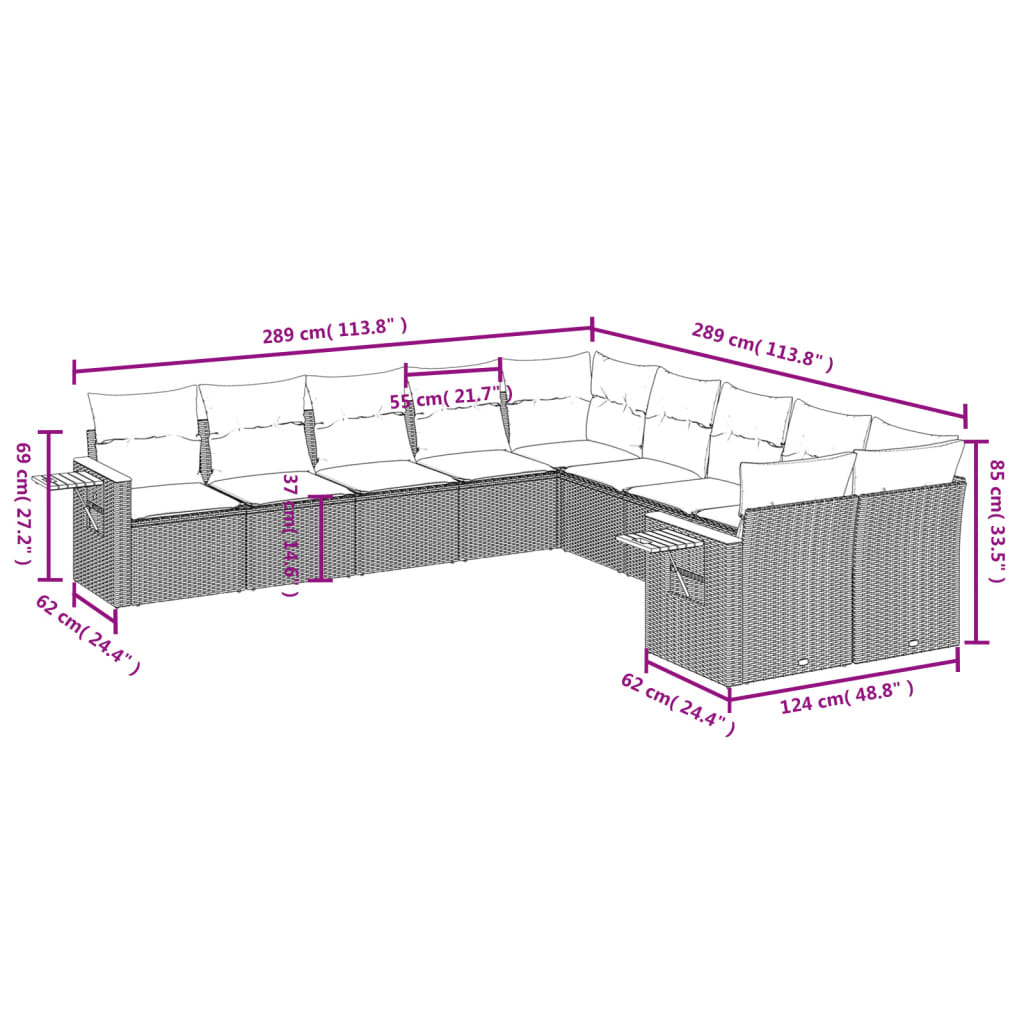 10-delige Loungeset met kussens poly rattan beige is nu te koop bij PeponiXL, paradijselijk wonen!