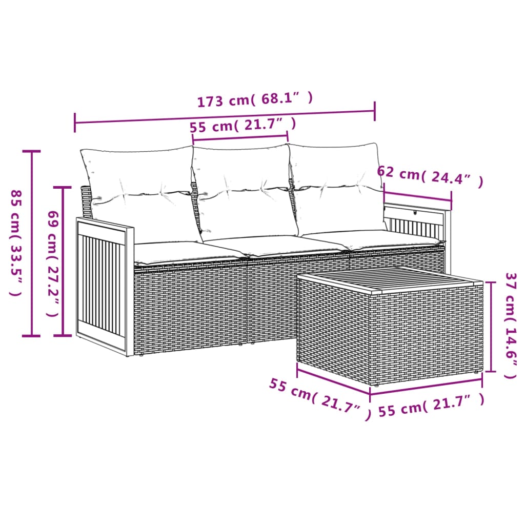 4-delige Loungeset met kussens poly rattan beige is nu te koop bij PeponiXL, paradijselijk wonen!