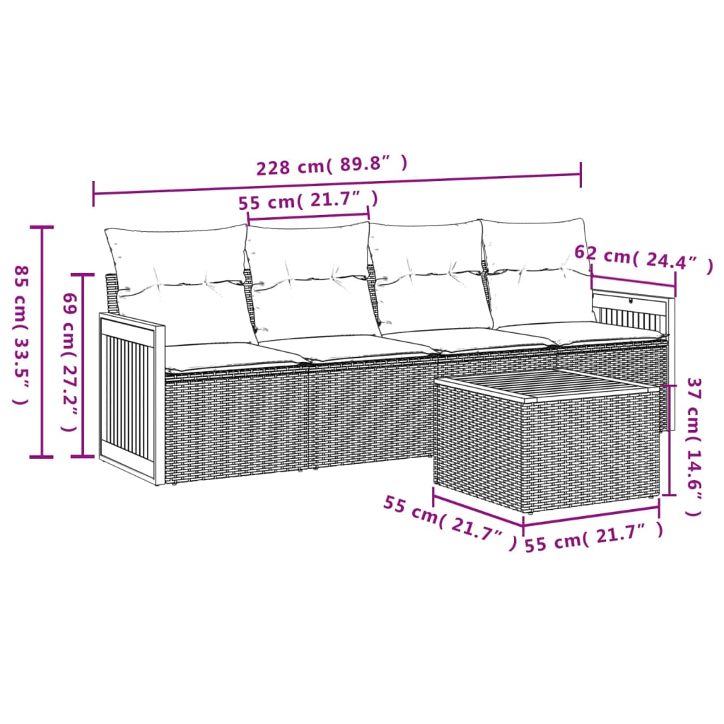 5-delige Loungeset met kussens poly rattan zwart is nu te koop bij PeponiXL, paradijselijk wonen!
