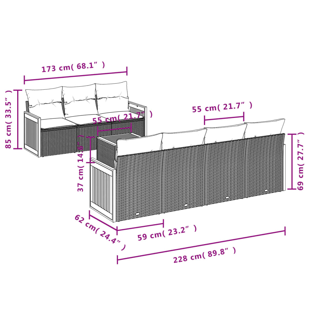 8-delige Loungeset met kussens poly rattan grijs is nu te koop bij PeponiXL, paradijselijk wonen!