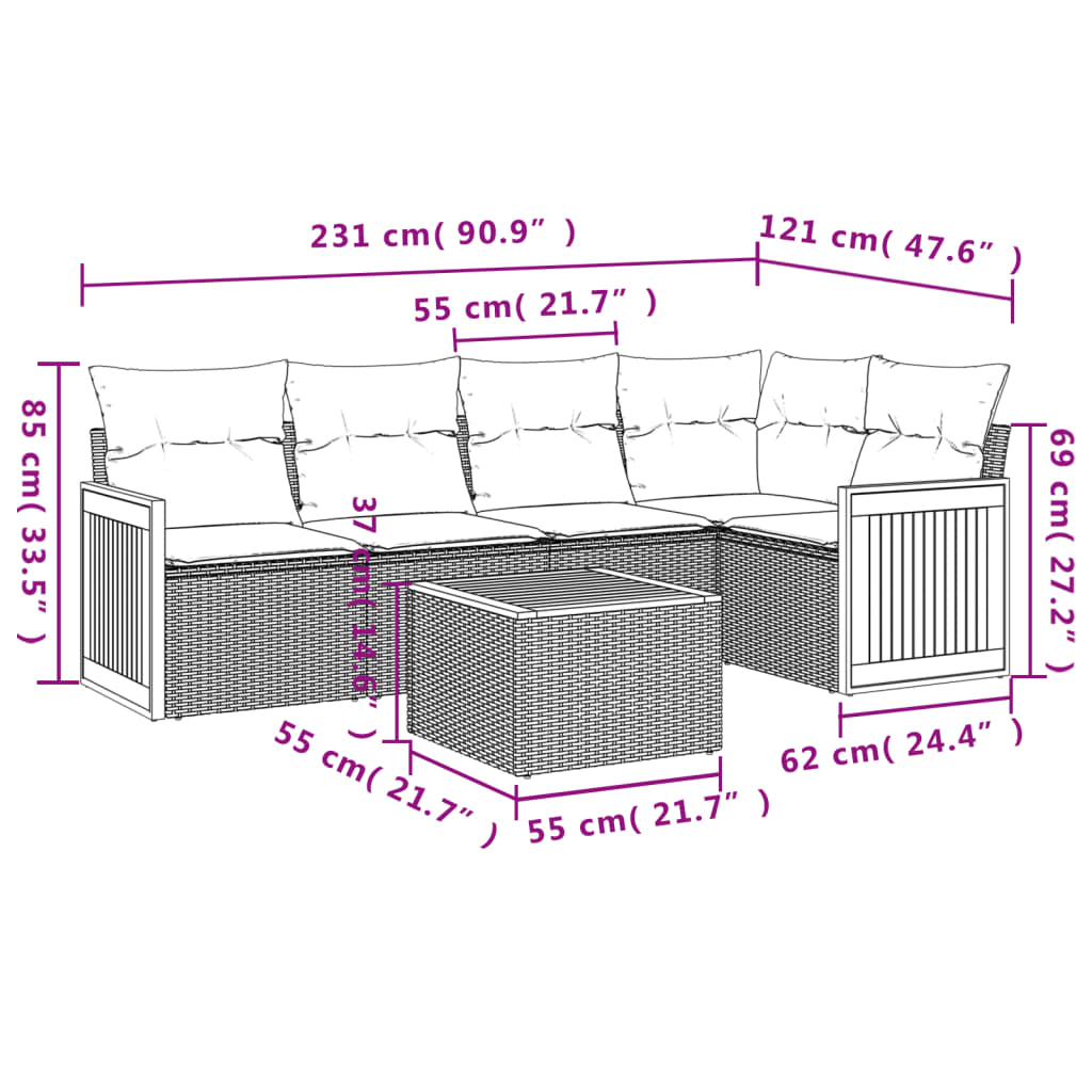 6-delige Loungeset met kussens poly rattan beige is nu te koop bij PeponiXL, paradijselijk wonen!