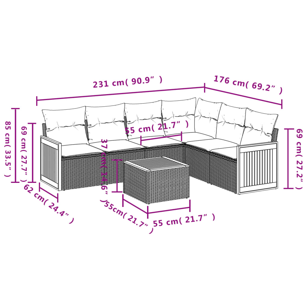 7-delige Loungeset met kussens poly rattan zwart is nu te koop bij PeponiXL, paradijselijk wonen!