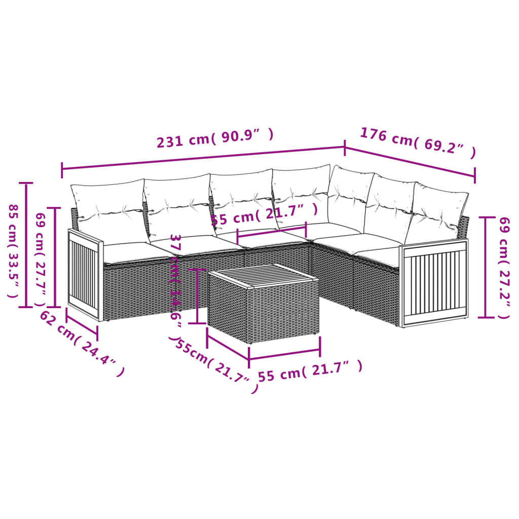 7-delige Loungeset met kussens poly rattan beige is nu te koop bij PeponiXL, paradijselijk wonen!