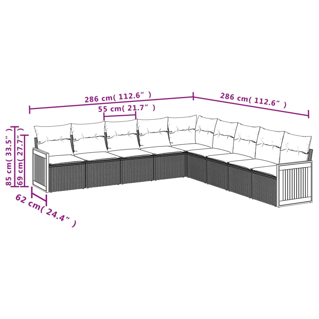 9-delige Loungeset met kussens poly rattan grijs is nu te koop bij PeponiXL, paradijselijk wonen!
