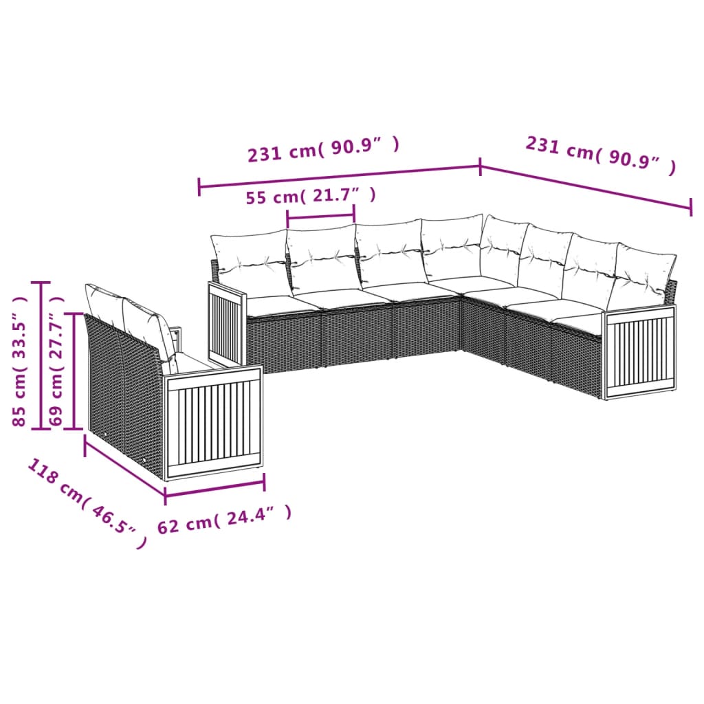 9-delige Loungeset met kussens poly rattan beige is nu te koop bij PeponiXL, paradijselijk wonen!