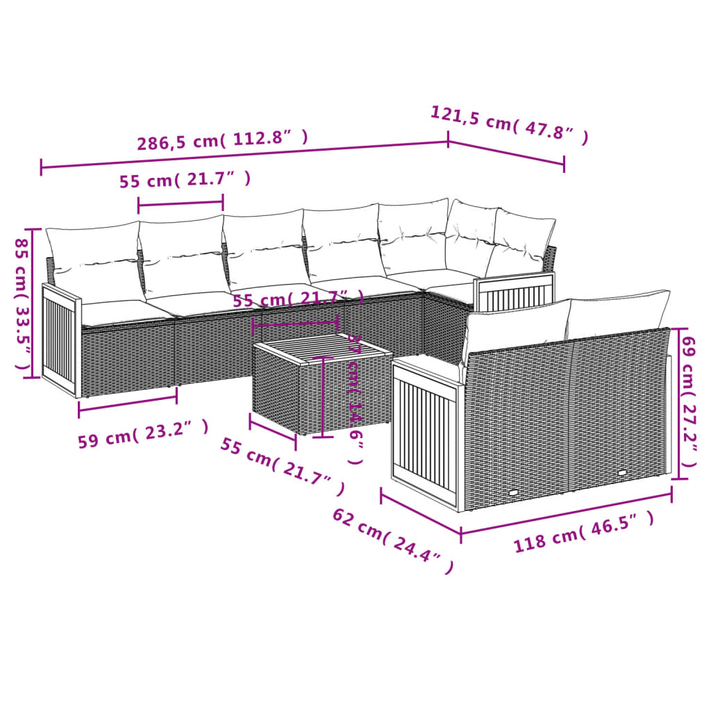 9-delige Loungeset met kussens poly rattan zwart is nu te koop bij PeponiXL, paradijselijk wonen!