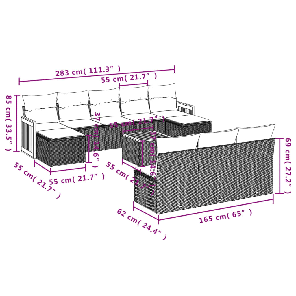 11-delige Loungeset met kussens poly rattan grijs is nu te koop bij PeponiXL, paradijselijk wonen!