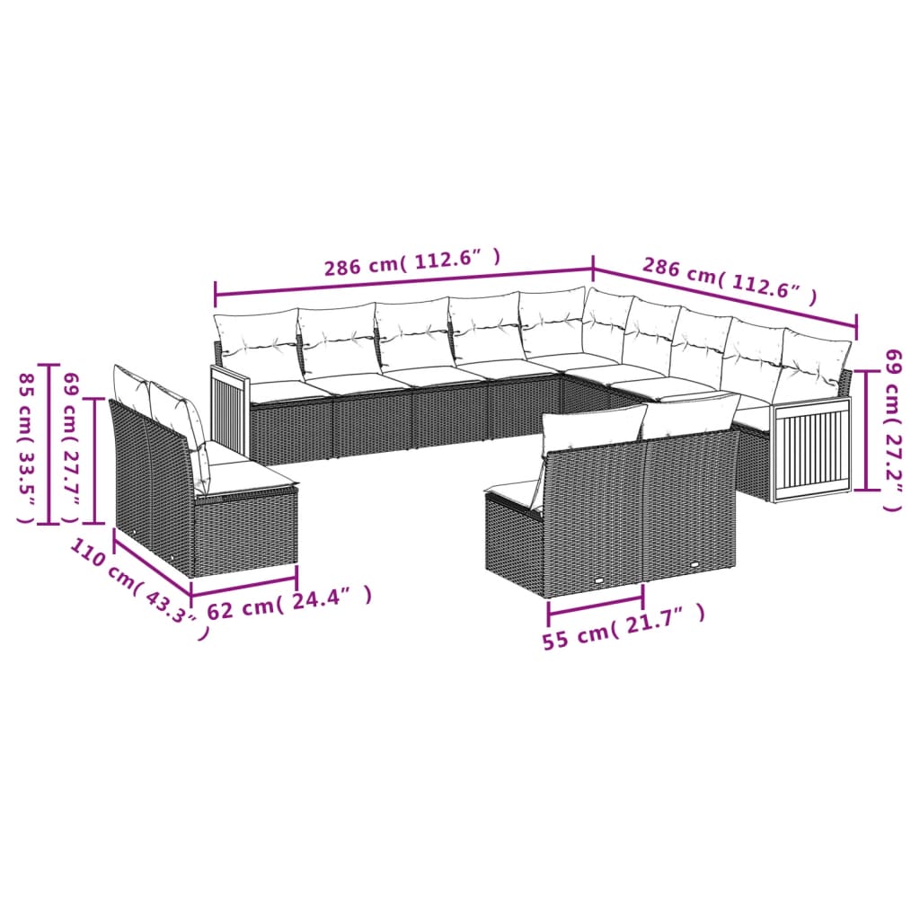 13-delige Loungeset met kussens poly rattan zwart is nu te koop bij PeponiXL, paradijselijk wonen!