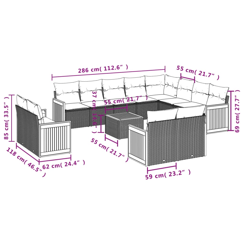 13-delige Loungeset met kussens poly rattan zwart is nu te koop bij PeponiXL, paradijselijk wonen!