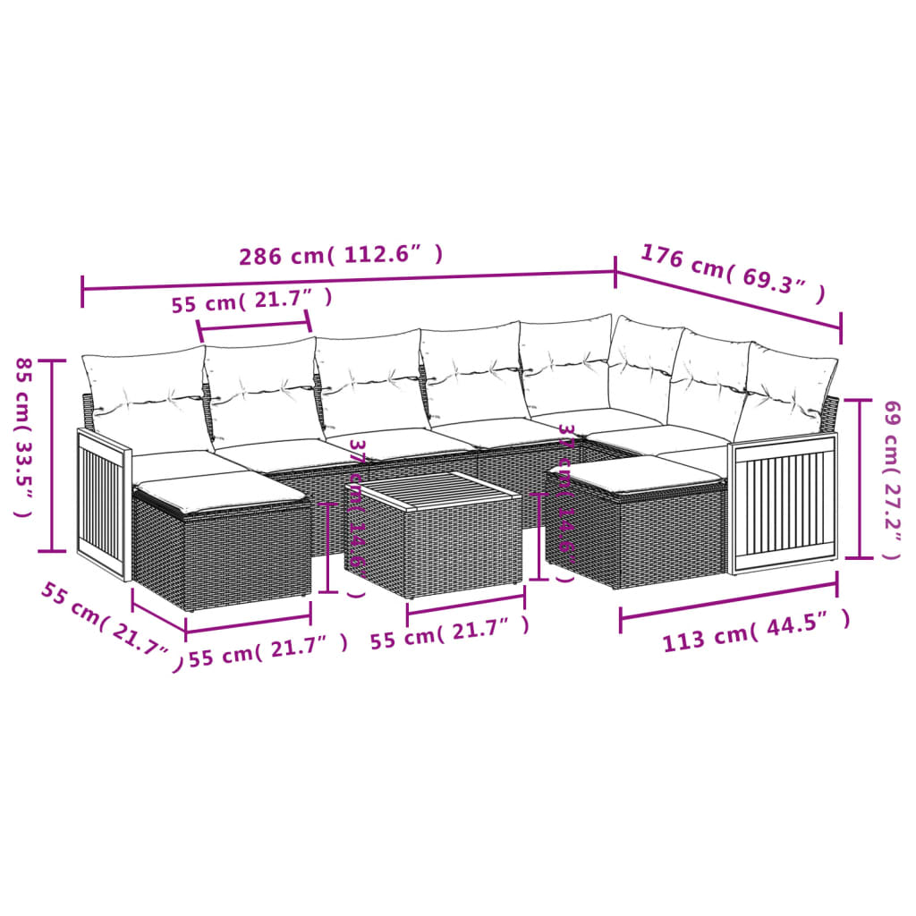 10-delige Loungeset met kussens poly rattan grijs is nu te koop bij PeponiXL, paradijselijk wonen!