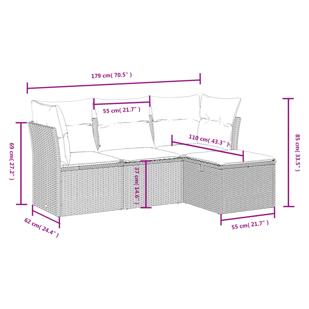 4-delige Loungeset met kussens poly rattan zwart is nu te koop bij PeponiXL, paradijselijk wonen!