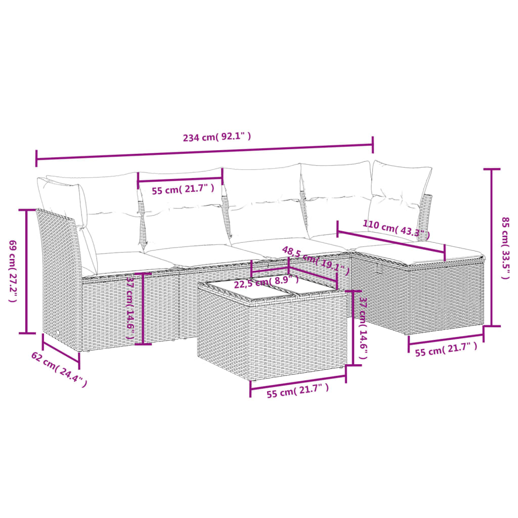 6-delige Loungeset met kussens poly rattan grijs is nu te koop bij PeponiXL, paradijselijk wonen!
