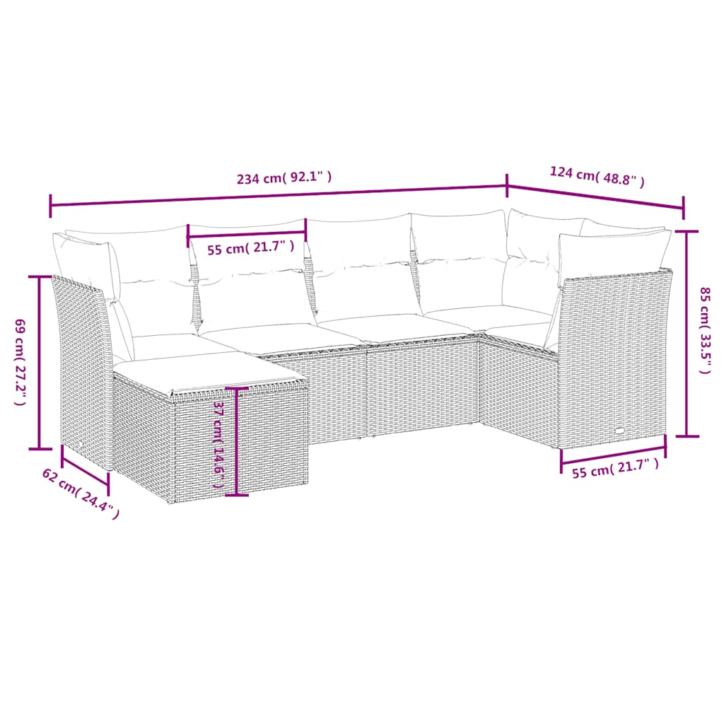6-delige Loungeset met kussens poly rattan zwart is nu te koop bij PeponiXL, paradijselijk wonen!