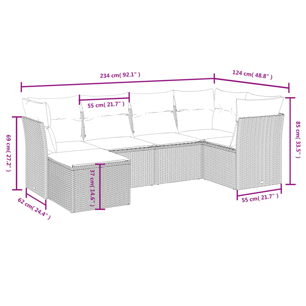 6-delige Loungeset met kussens poly rattan grijs is nu te koop bij PeponiXL, paradijselijk wonen!