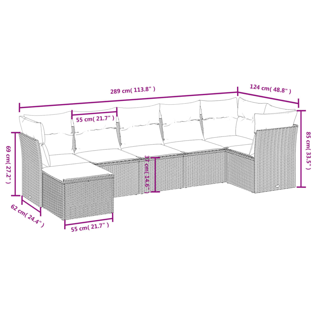7-delige Loungeset met kussens poly rattan grijs is nu te koop bij PeponiXL, paradijselijk wonen!