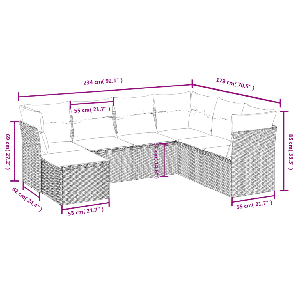 7-delige Loungeset met kussens poly rattan beige is nu te koop bij PeponiXL, paradijselijk wonen!