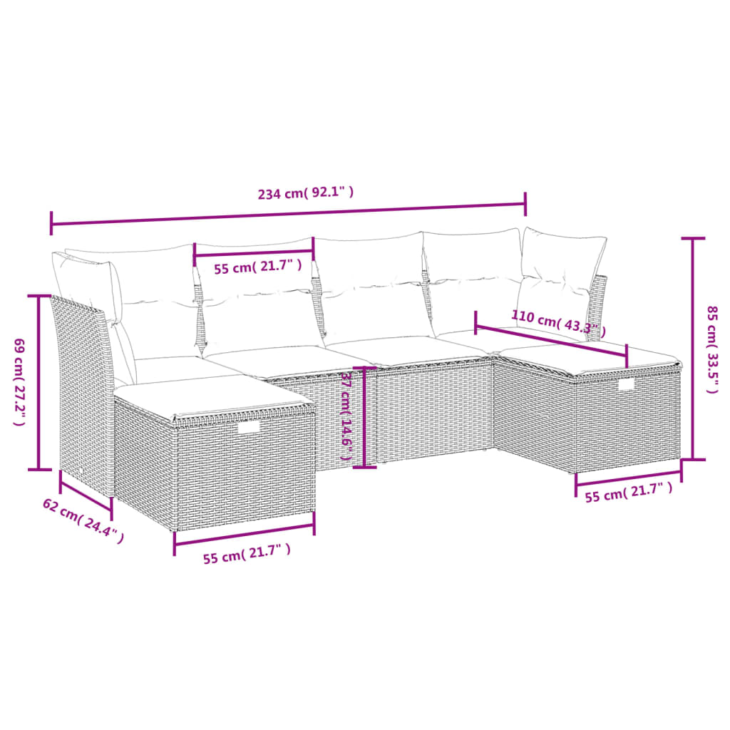 6-delige Loungeset met kussens poly rattan gemengd beige is nu te koop bij PeponiXL, paradijselijk wonen!