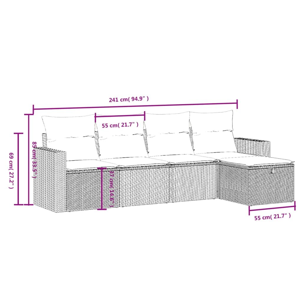 5-delige Loungeset met kussens poly rattan zwart is nu te koop bij PeponiXL, paradijselijk wonen!
