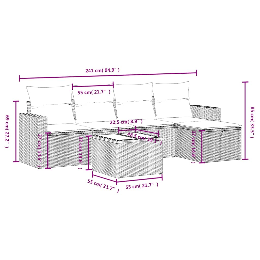 6-delige Loungeset met kussens poly rattan zwart is nu te koop bij PeponiXL, paradijselijk wonen!
