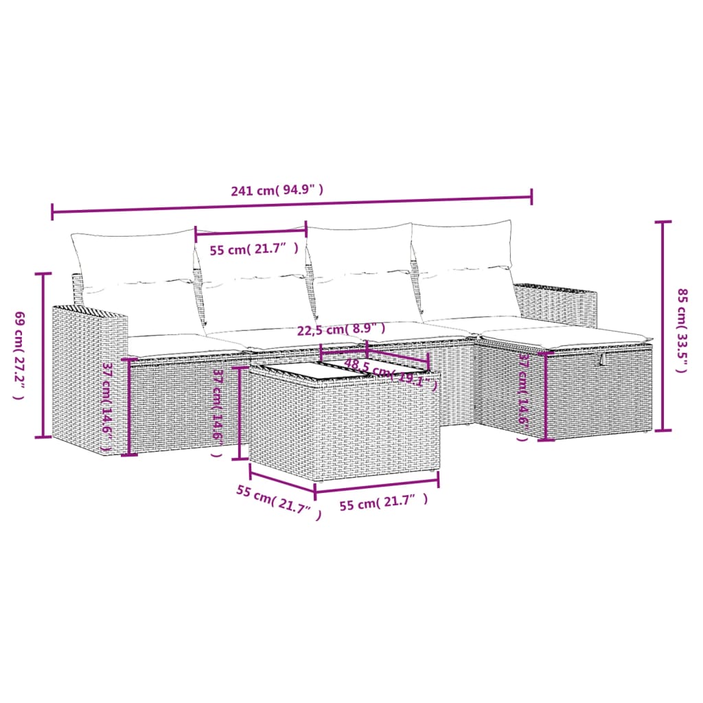 6-delige Loungeset met kussens poly rattan zwart is nu te koop bij PeponiXL, paradijselijk wonen!