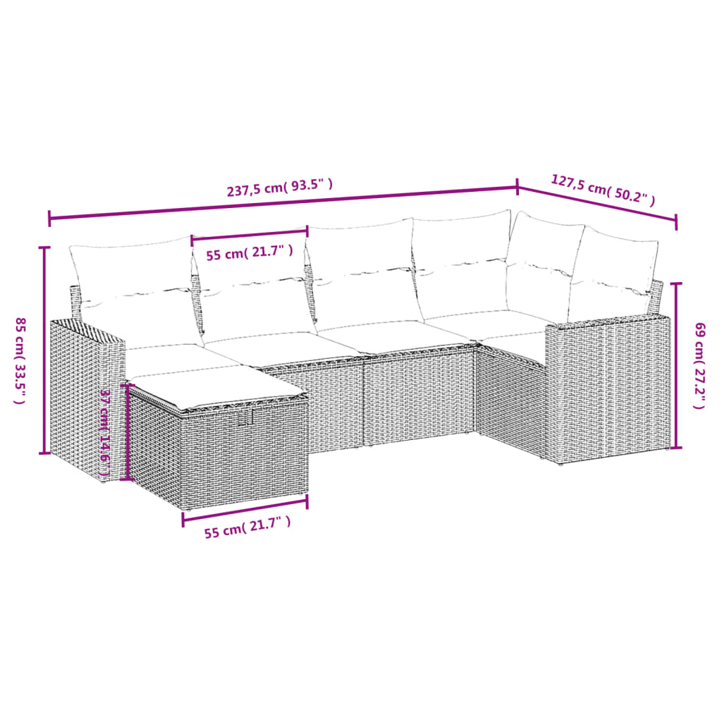 6-delige Loungeset met kussens poly rattan gemengd beige is nu te koop bij PeponiXL, paradijselijk wonen!