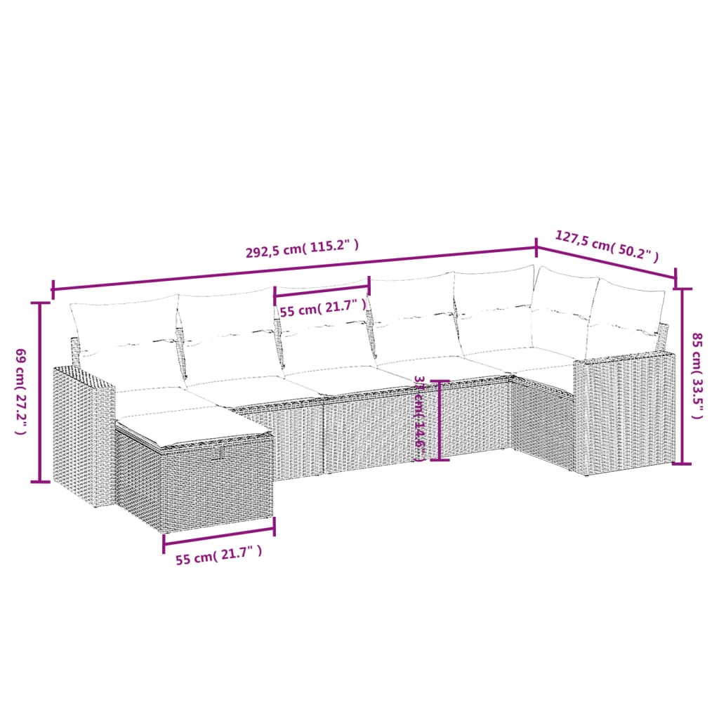 7-delige Loungeset met kussens poly rattan beige is nu te koop bij PeponiXL, paradijselijk wonen!