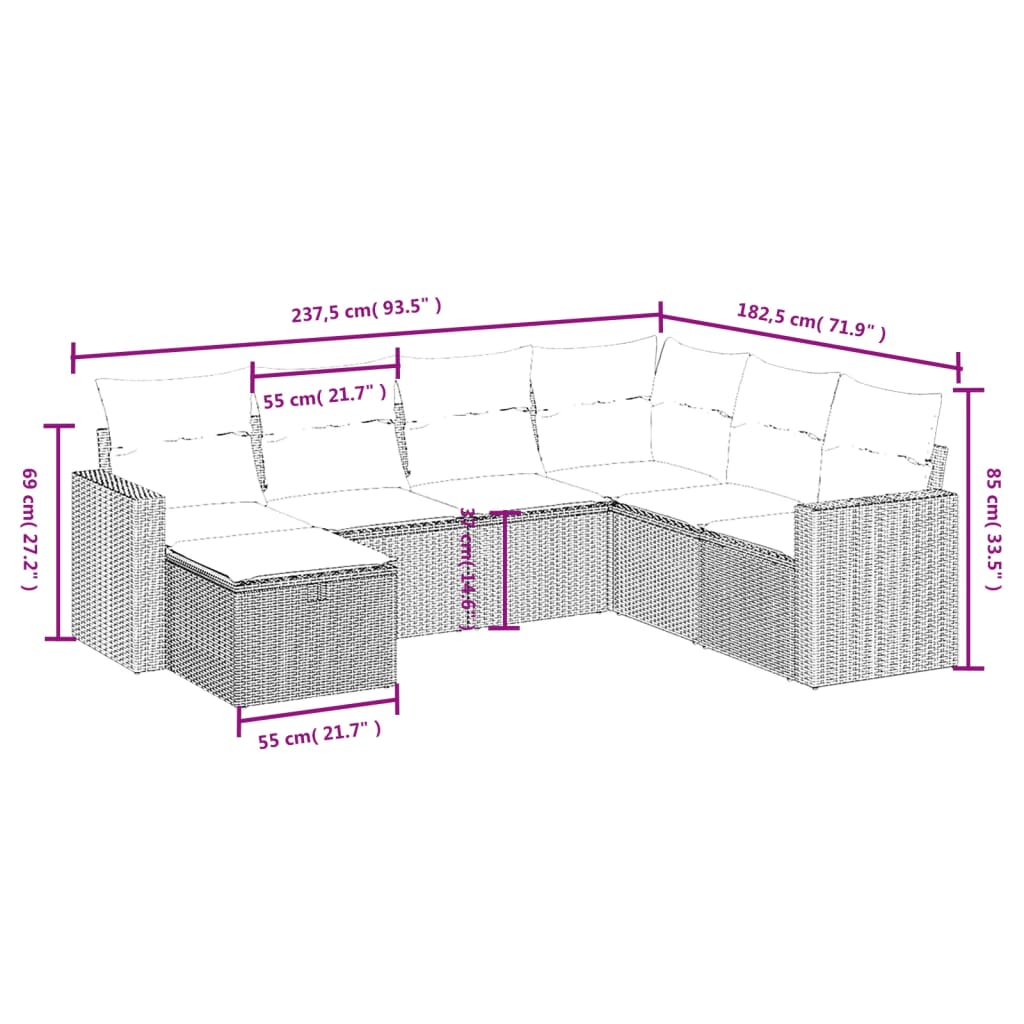 7-delige Loungeset met kussens poly rattan beige is nu te koop bij PeponiXL, paradijselijk wonen!