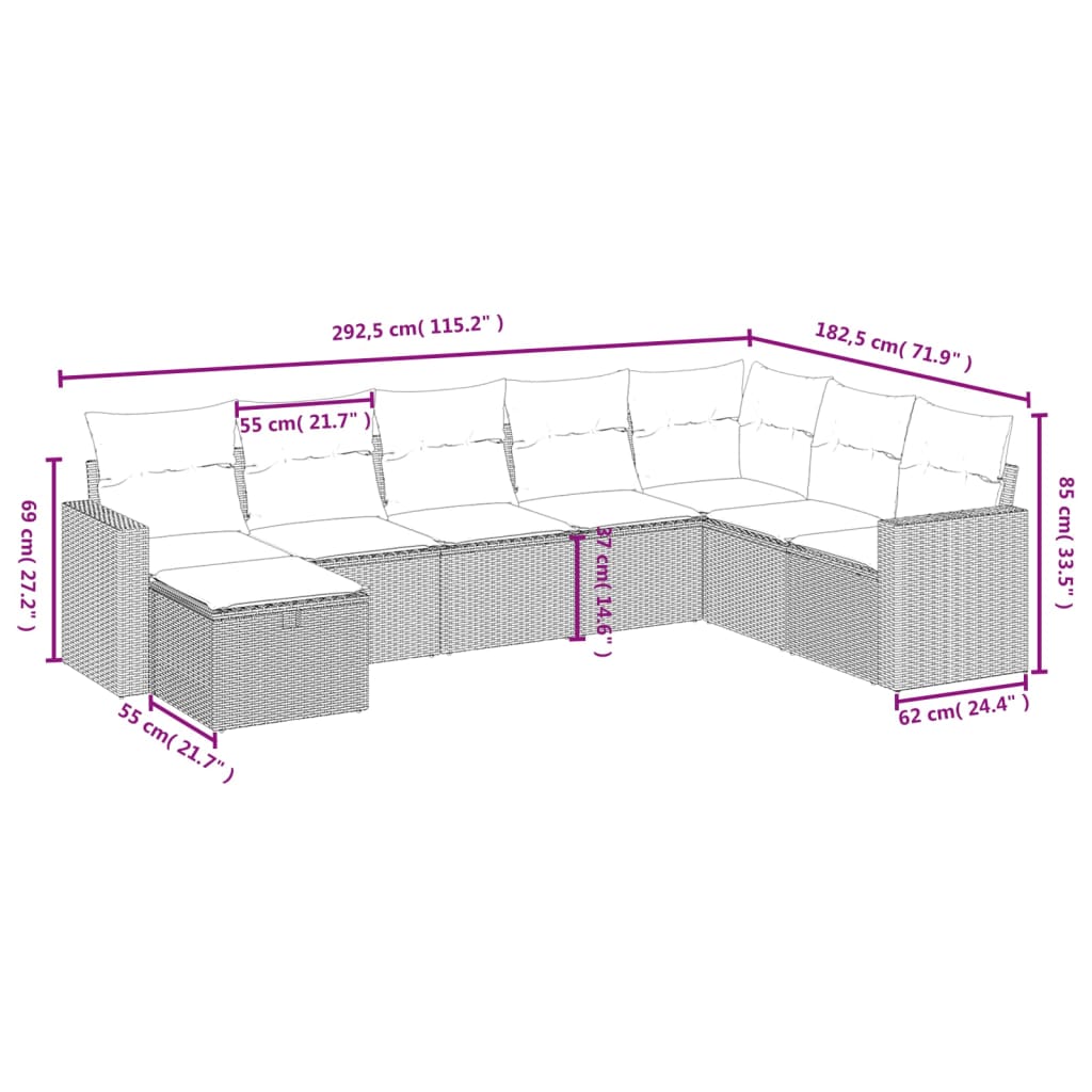 8-delige Loungeset met kussens poly rattan beige is nu te koop bij PeponiXL, paradijselijk wonen!