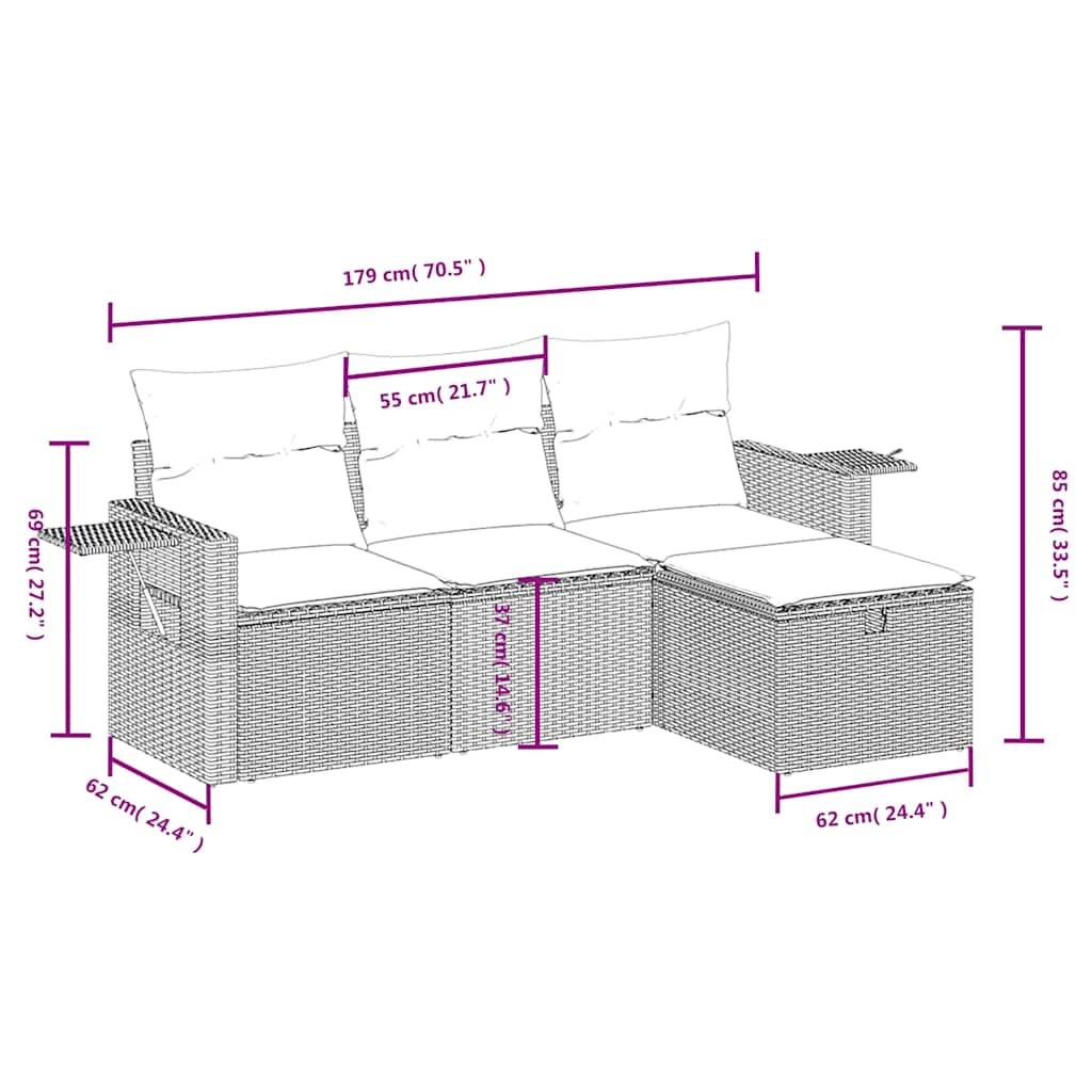 4-delige Loungeset met kussens poly rattan zwart is nu te koop bij PeponiXL, paradijselijk wonen!