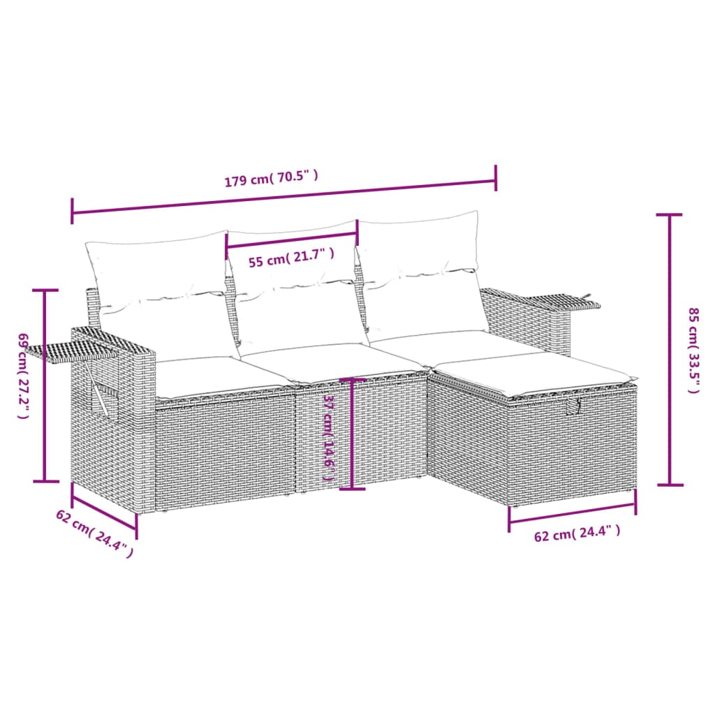 4-delige Loungeset met kussens poly rattan grijs is nu te koop bij PeponiXL, paradijselijk wonen!