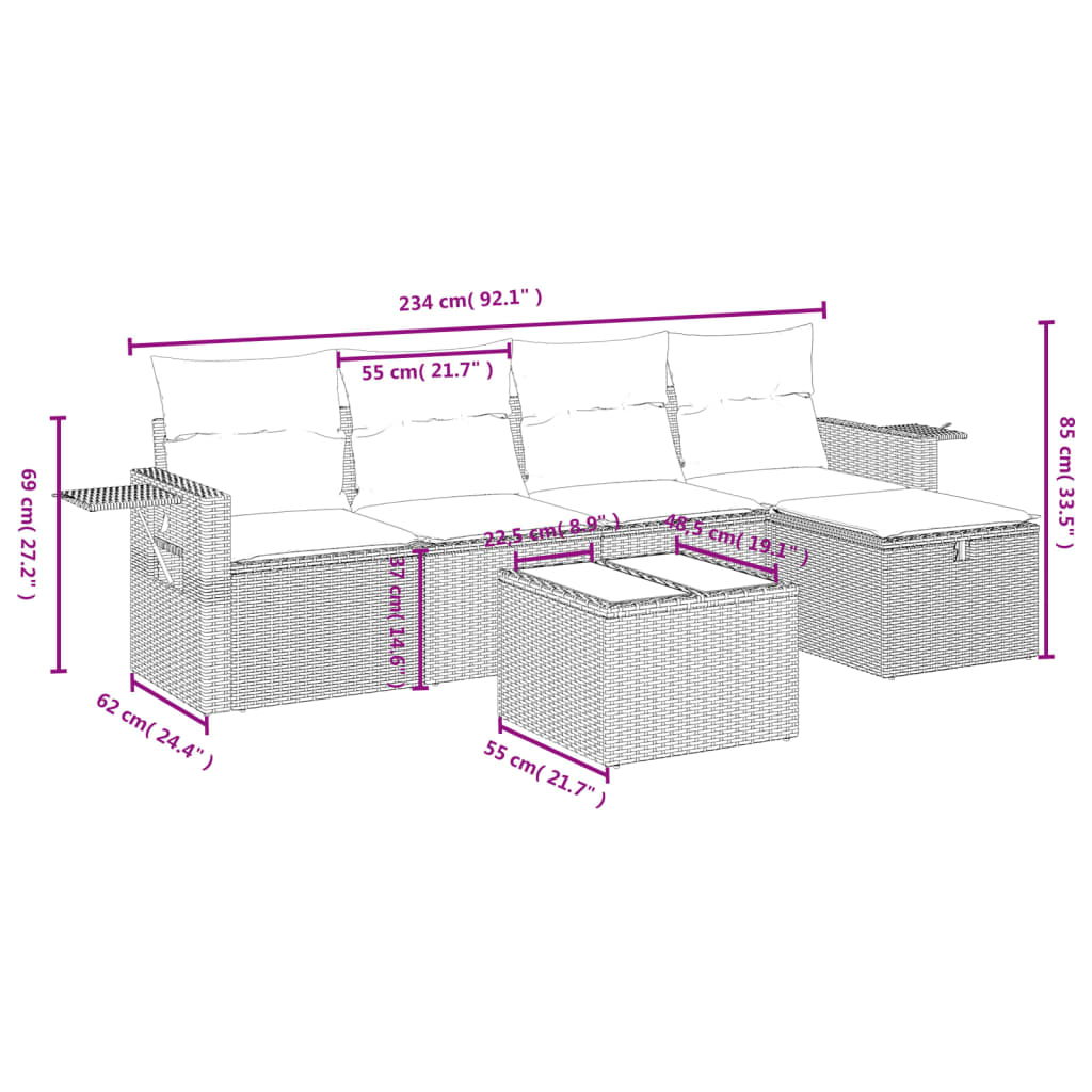 6-delige Loungeset met kussens poly rattan zwart is nu te koop bij PeponiXL, paradijselijk wonen!