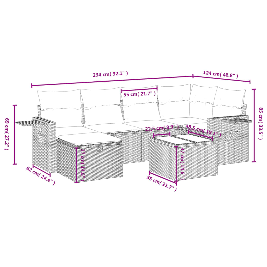 7-delige Loungeset met kussens poly rattan zwart is nu te koop bij PeponiXL, paradijselijk wonen!