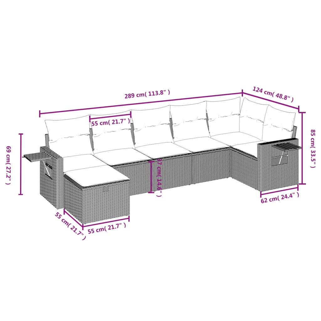 7-delige Loungeset met kussens poly rattan beige is nu te koop bij PeponiXL, paradijselijk wonen!
