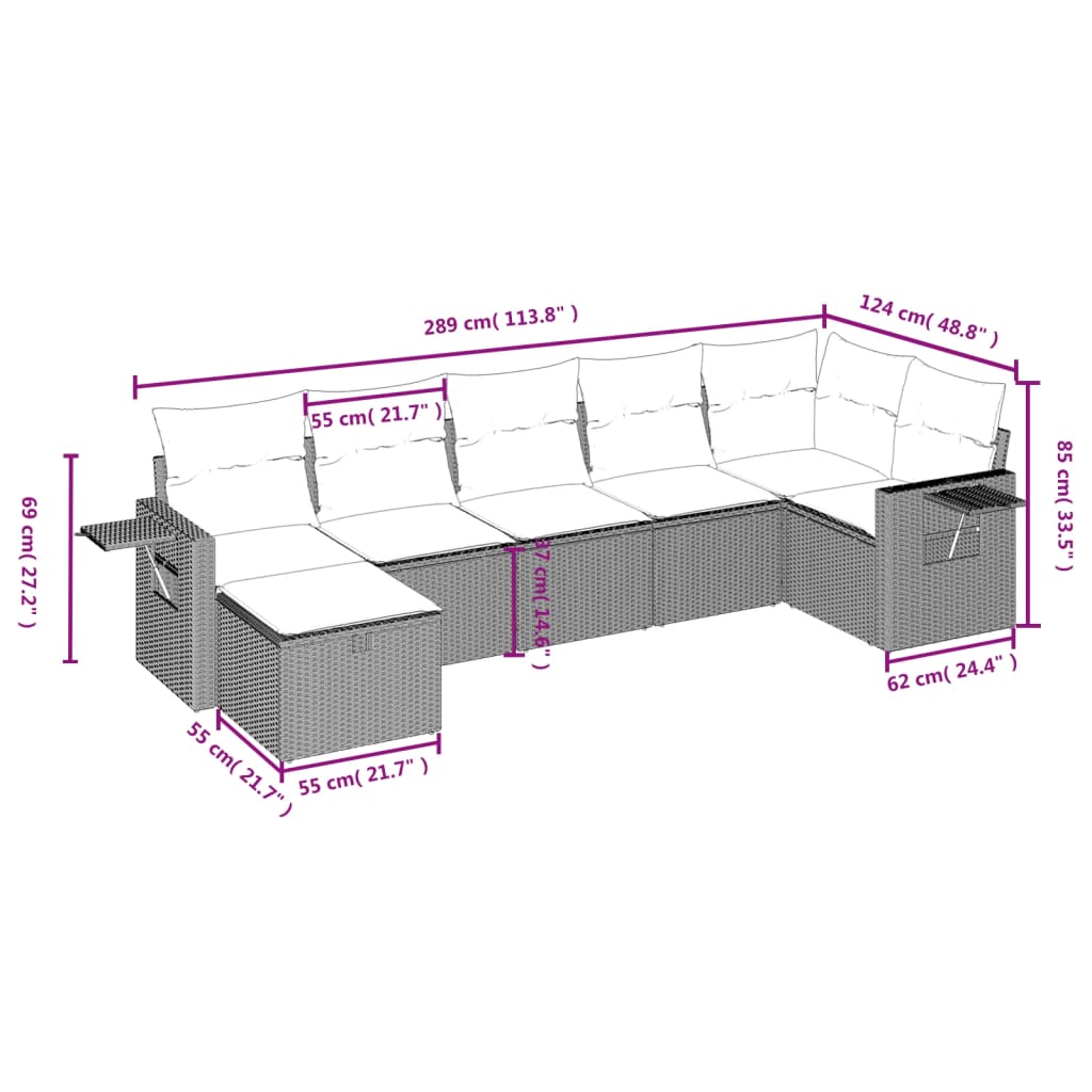 7-delige Loungeset met kussens poly rattan grijs is nu te koop bij PeponiXL, paradijselijk wonen!