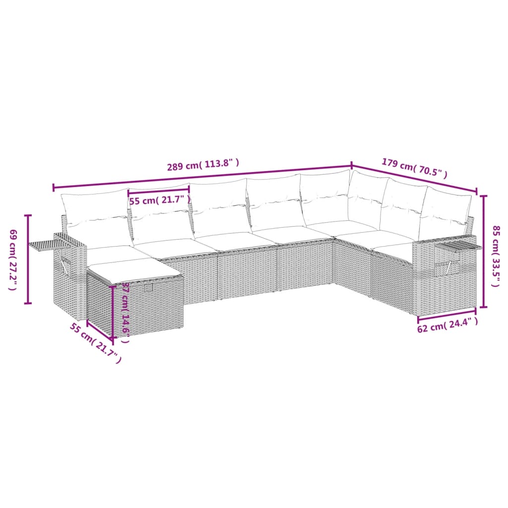 8-delige Loungeset met kussens poly rattan grijs is nu te koop bij PeponiXL, paradijselijk wonen!