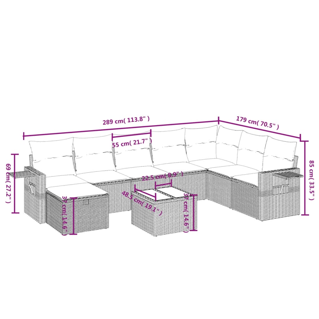9-delige Loungeset met kussens poly rattan beige is nu te koop bij PeponiXL, paradijselijk wonen!