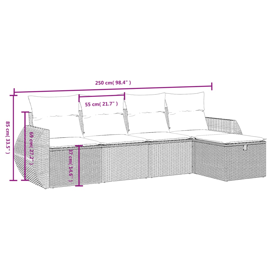 5-delige Loungeset met kussens poly rattan zwart is nu te koop bij PeponiXL, paradijselijk wonen!