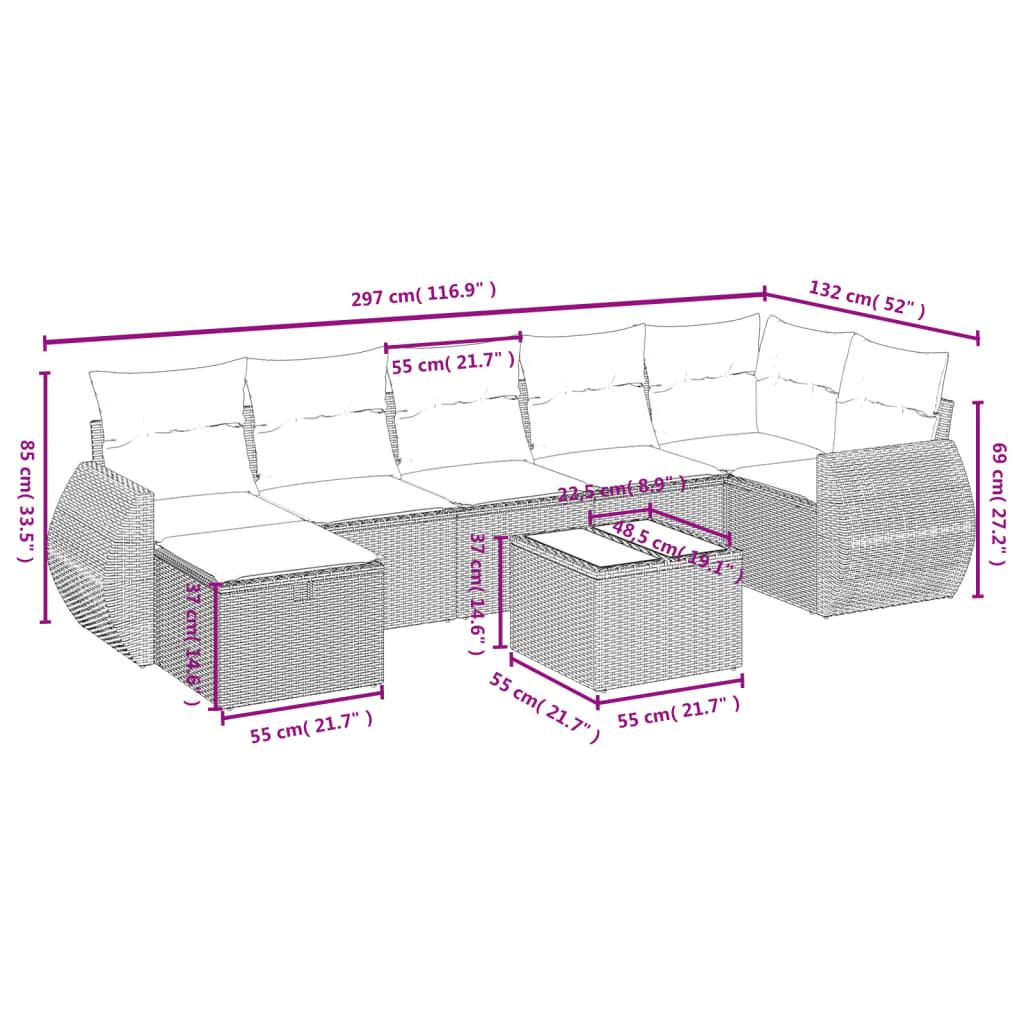 8-delige Loungeset met kussens poly rattan beige is nu te koop bij PeponiXL, paradijselijk wonen!