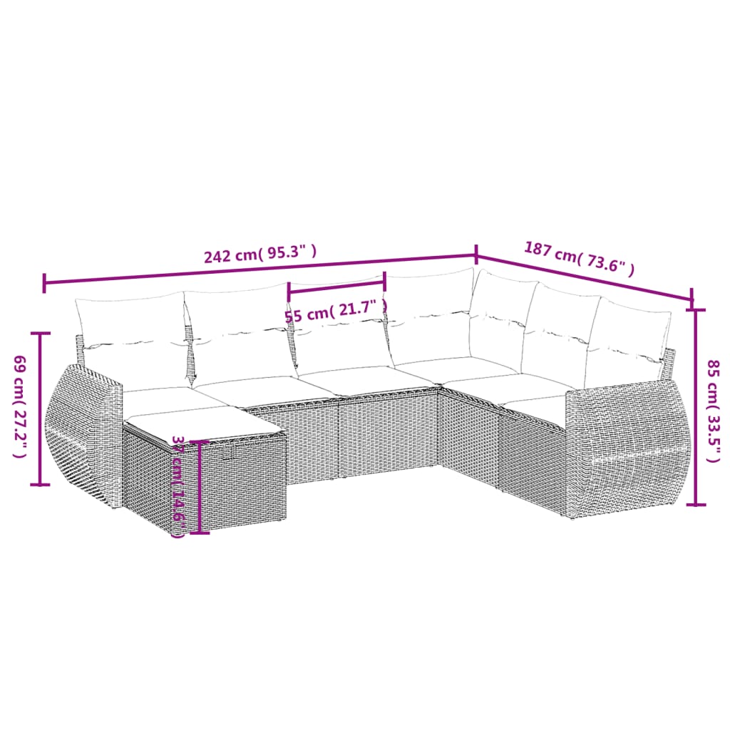 7-delige Loungeset met kussens poly rattan beige is nu te koop bij PeponiXL, paradijselijk wonen!