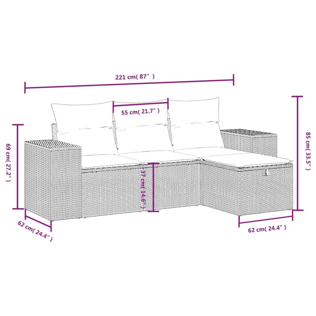 4-delige Loungeset met kussens poly rattan zwart is nu te koop bij PeponiXL, paradijselijk wonen!